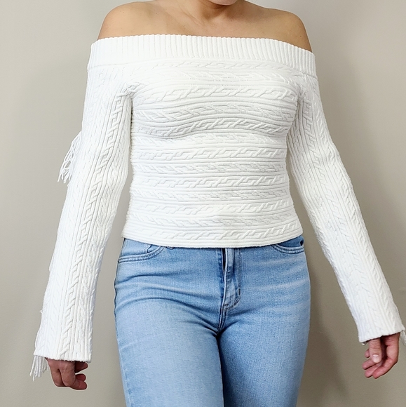 Rachel Roy Off The Shoulder Cropped Fringe Sweater - Picture 4 of 15